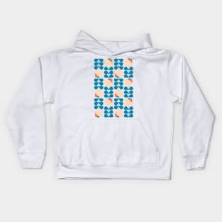 Retro Geometric Floral Pattern 1 in Celadon Blue, Peach, Coral and Yellow Kids Hoodie